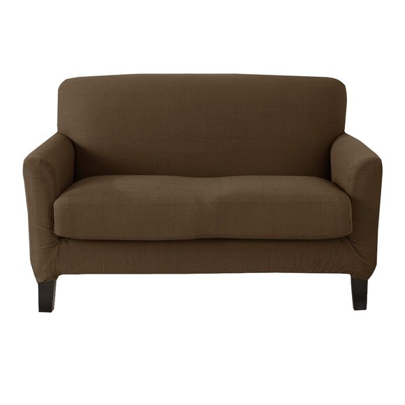 Great Bay Home 2 Piece Stretch LOVESEAT Slipcover Fits Up to 68" Wide Brown NEW - Picture 1 of 4